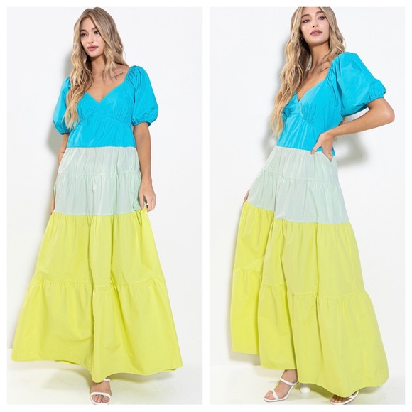 ShopEvelynne Blue, Mint & Lime Tiered Maxi Dress - Picture 5 of 7